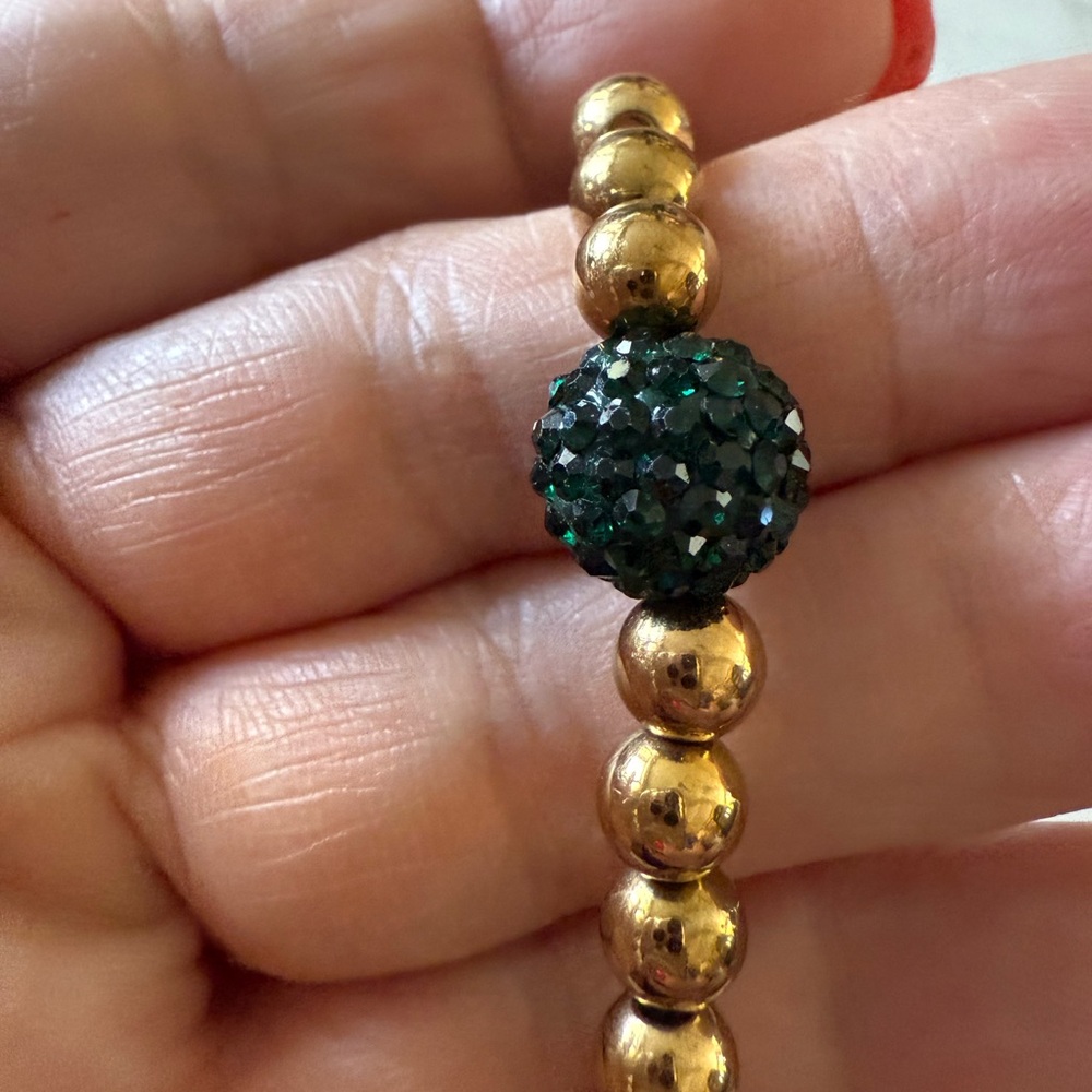 Rustic Cuff Emerald and Gold Beaded Bracelet